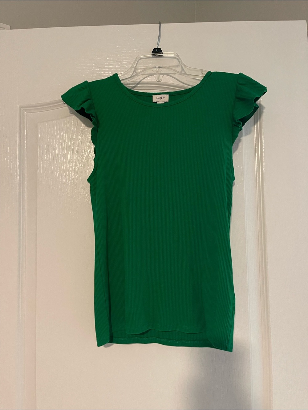 J. Crew Emerald Green Ribbed Ruffle Sleeve Tee